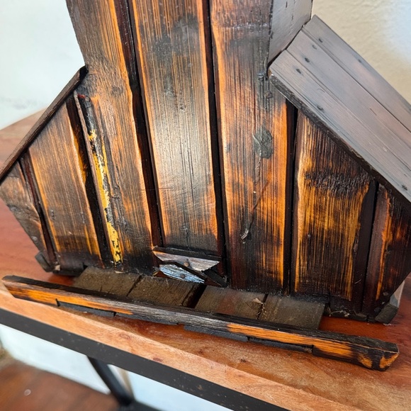 Handmade Rustic Stained Wooden Birdhouse With Tray Three Hole - Picture 11 of 13